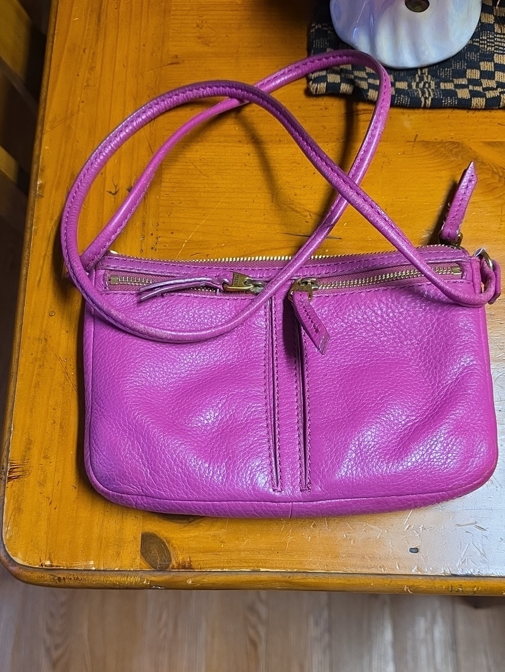 Fossil Magenta Leather Crossbody Bag with Gold Hardware